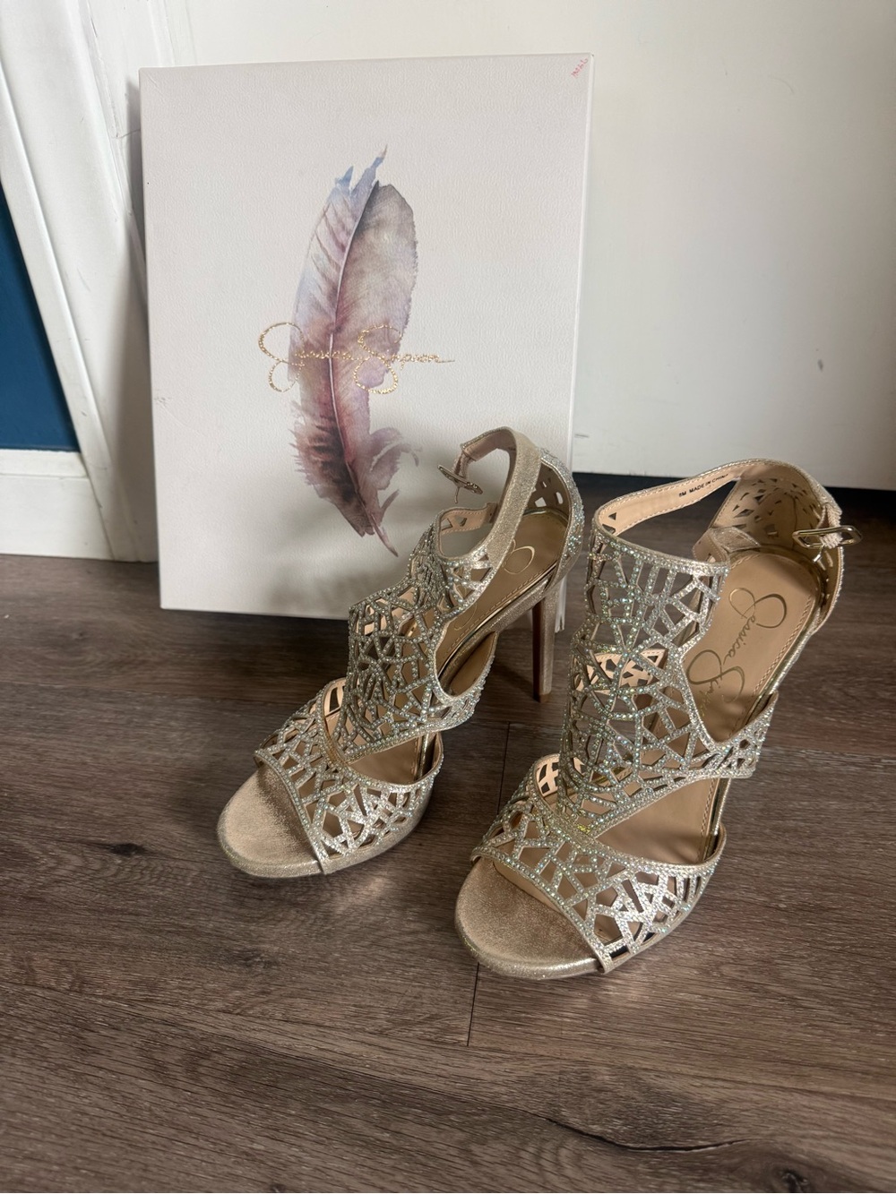 Jessica Simpson Metallic Gold Glitter Cutout High Heel Sandals